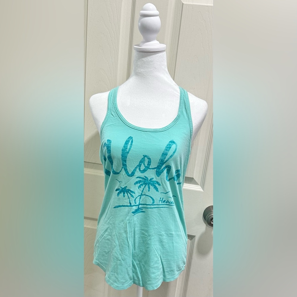 Aloha Graphic Racerback Tank Top - Aqua
